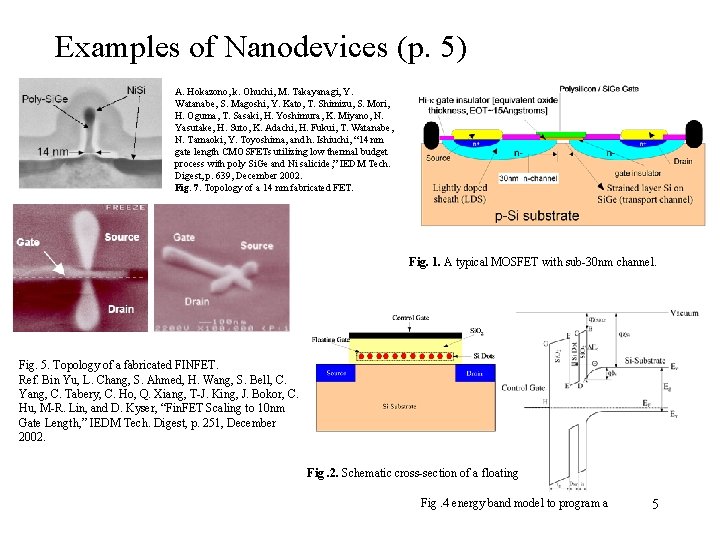 Examples of Nanodevices (p. 5) A. Hokazono, k. Ohuchi, M. Takayanagi, Y. Watanabe, S. Examples of Nanodevices (p. 5) A. Hokazono, k. Ohuchi, M. Takayanagi, Y. Watanabe, S.
