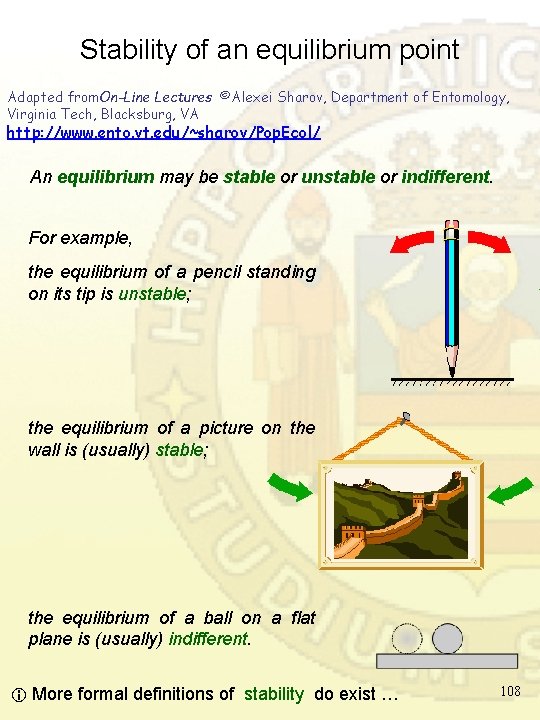 Stability of an equilibrium point Adapted from. On-Line Lectures ©Alexei Sharov, Department of Entomology, Stability of an equilibrium point Adapted from. On-Line Lectures ©Alexei Sharov, Department of Entomology,