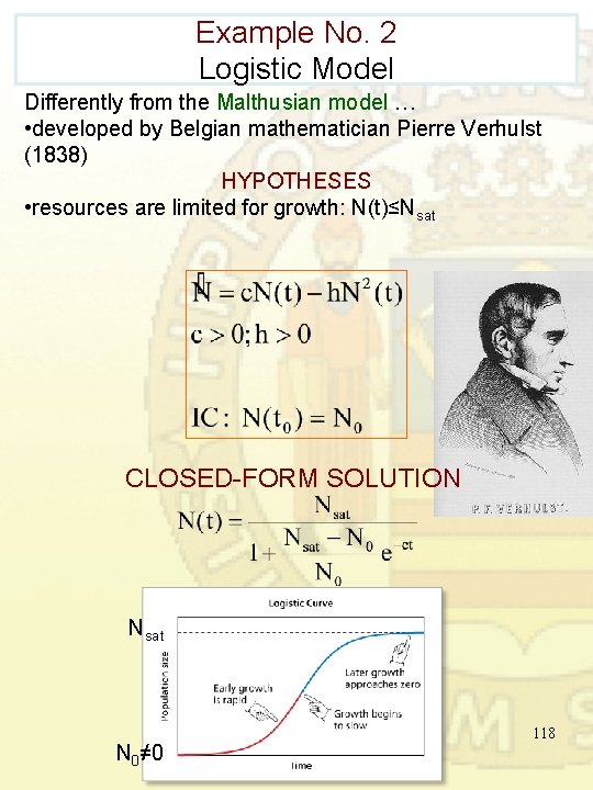 Example No. 2 Logistic Model Differently from the Malthusian model … • developed by Example No. 2 Logistic Model Differently from the Malthusian model … • developed by