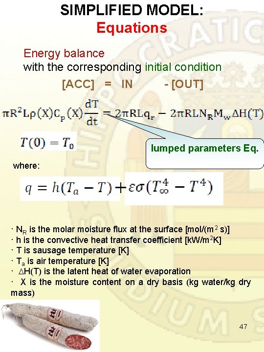 SIMPLIFIED MODEL: Equations Energy balance with the corresponding initial condition [ACC] = IN -
