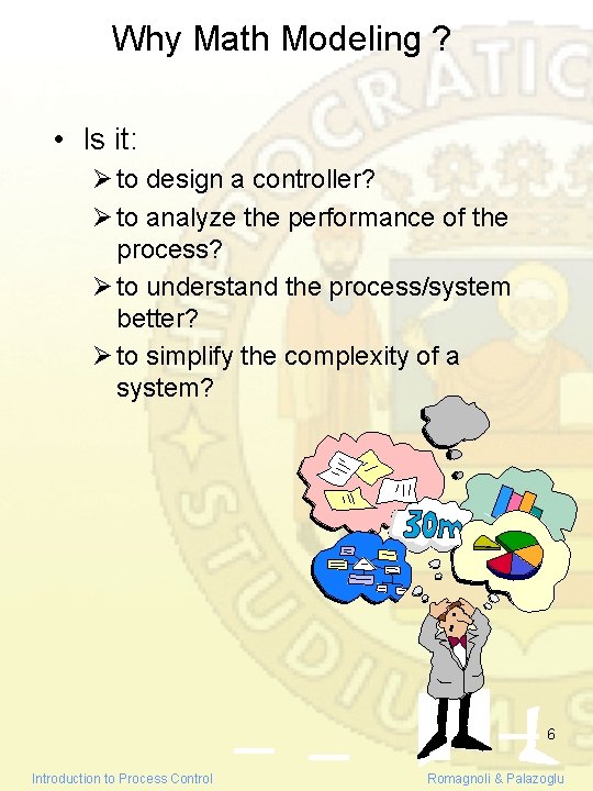 Why Math Modeling ? • Is it: Ø to design a controller? Ø to Why Math Modeling ? • Is it: Ø to design a controller? Ø to