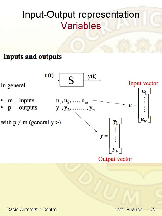 Input-Output representation Variables Basic Automatic Control prof. Guariso 79 Input-Output representation Variables Basic Automatic Control prof. Guariso 79
