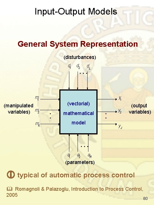 Input-Output Models General System Representation (disturbances) d 1 m 1 (manipulated variables) m 2 Input-Output Models General System Representation (disturbances) d 1 m 1 (manipulated variables) m 2