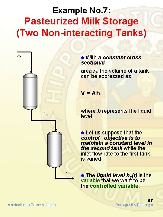 Example No. 7: Pasteurized Milk Storage (Two Non-interacting Tanks) F 0 l With a Example No. 7: Pasteurized Milk Storage (Two Non-interacting Tanks) F 0 l With a