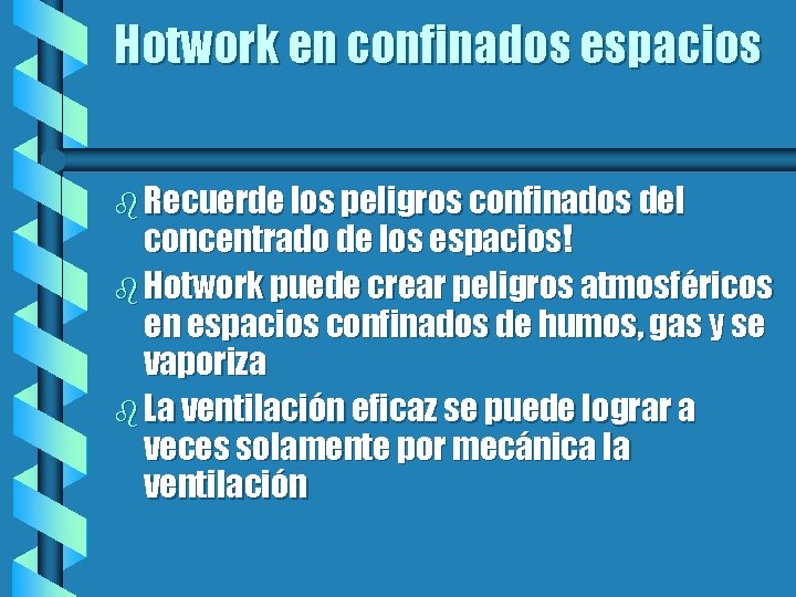 Hotwork en confinados espacios b Recuerde los peligros confinados del concentrado de los espacios!