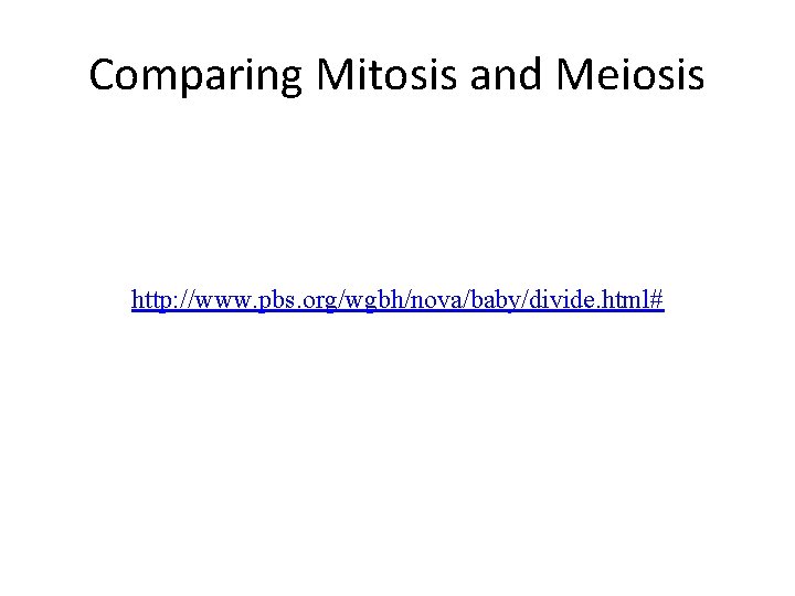 Comparing Mitosis and Meiosis http: //www. pbs. org/wgbh/nova/baby/divide. html# 