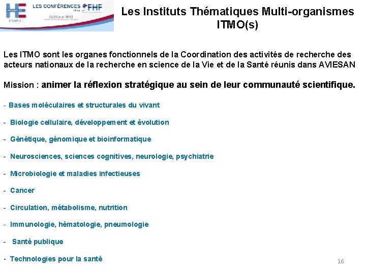 Les Instituts Thématiques Multi-organismes ITMO(s) Les ITMO sont les organes fonctionnels de la Coordination Les Instituts Thématiques Multi-organismes ITMO(s) Les ITMO sont les organes fonctionnels de la Coordination
