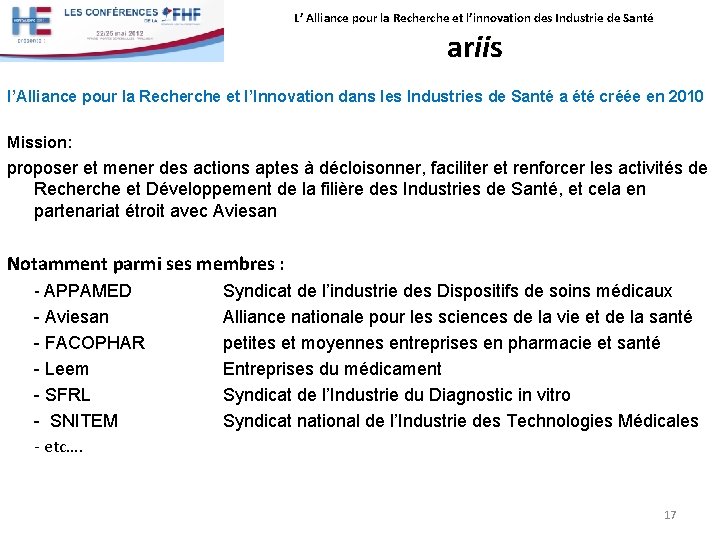 L’ Alliance pour la Recherche et l’innovation des Industrie de Santé ariis l’Alliance pour L’ Alliance pour la Recherche et l’innovation des Industrie de Santé ariis l’Alliance pour