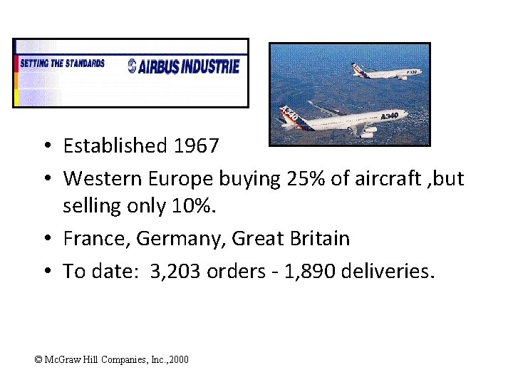  • Established 1967 • Western Europe buying 25% of aircraft , but selling