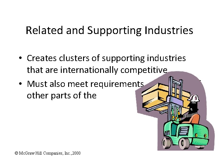 Related and Supporting Industries • Creates clusters of supporting industries that are internationally competitive.