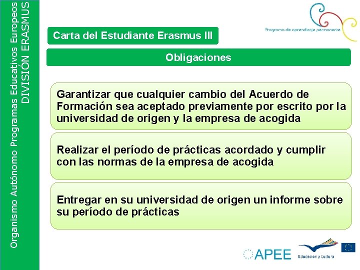 DIVISIÓN ERASMUS Organismo Autónomo Programas Educativos Europeos Carta del Estudiante Erasmus III Obligaciones Garantizar