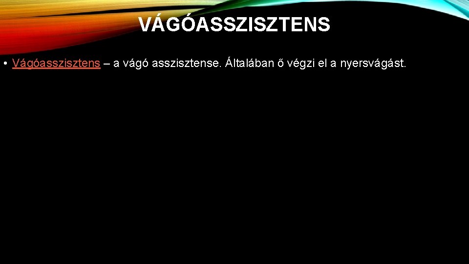 VÁGÓASSZISZTENS • Vágóasszisztens – a vágó asszisztense. Általában ő végzi el a nyersvágást. 