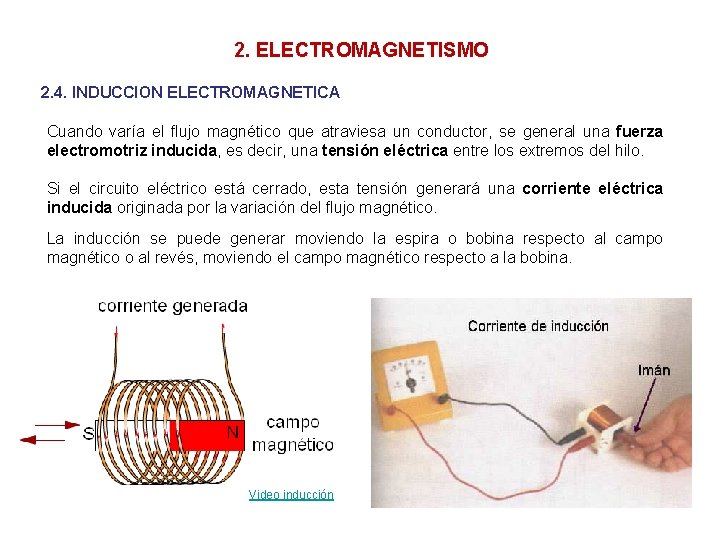 2. ELECTROMAGNETISMO 2. 4. INDUCCION ELECTROMAGNETICA Cuando varía el flujo magnético que atraviesa un