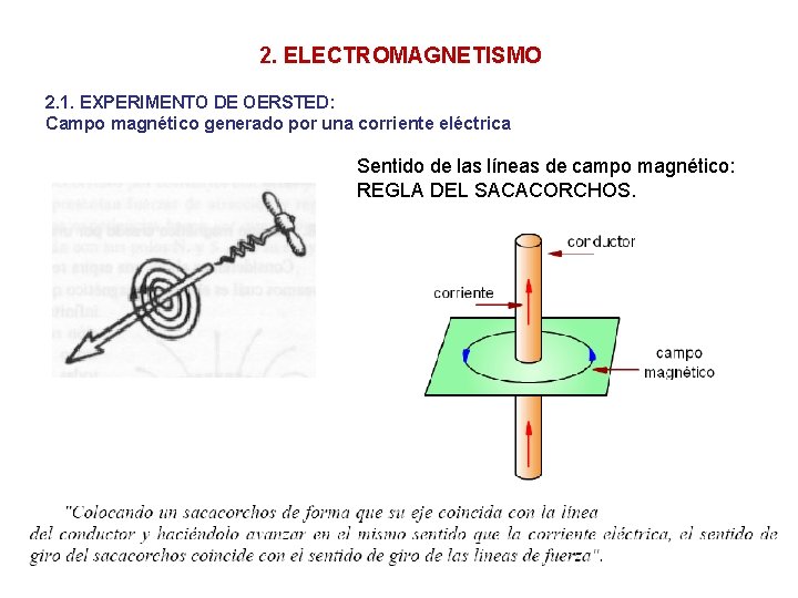 2. ELECTROMAGNETISMO 2. 1. EXPERIMENTO DE OERSTED: Campo magnético generado por una corriente eléctrica
