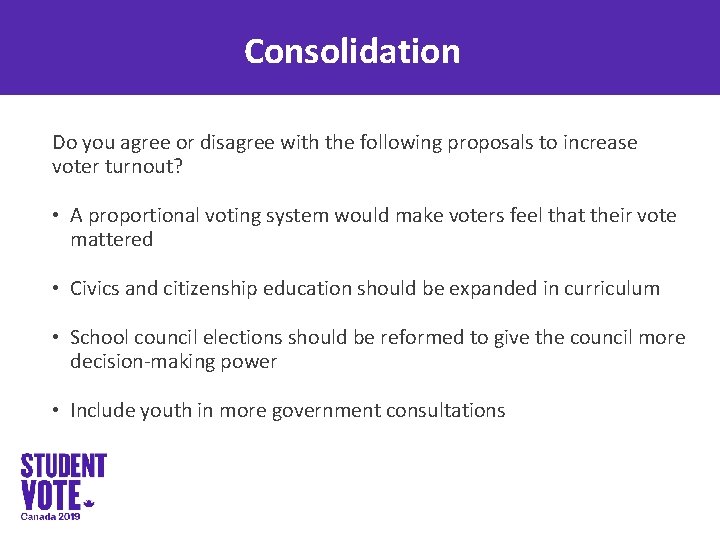 Consolidation Do you agree or disagree with the following proposals to increase voter turnout?