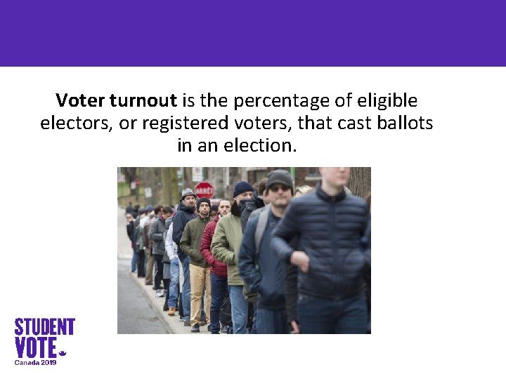 Voter turnout is the percentage of eligible electors, or registered voters, that cast ballots
