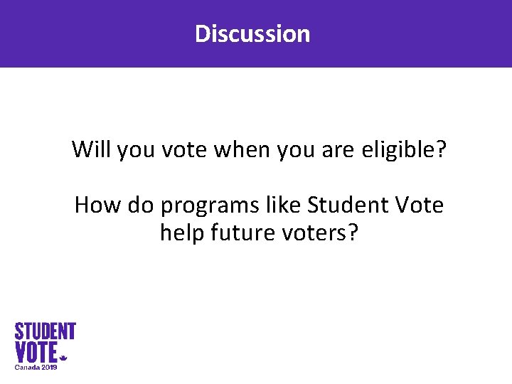 Discussion Will you vote when you are eligible? How do programs like Student Vote