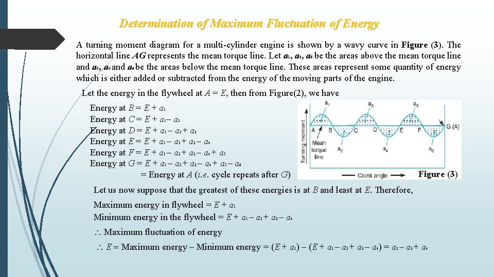 Determination of Maximum Fluctuation of Energy A turning moment diagram for a multi-cylinder engine Determination of Maximum Fluctuation of Energy A turning moment diagram for a multi-cylinder engine