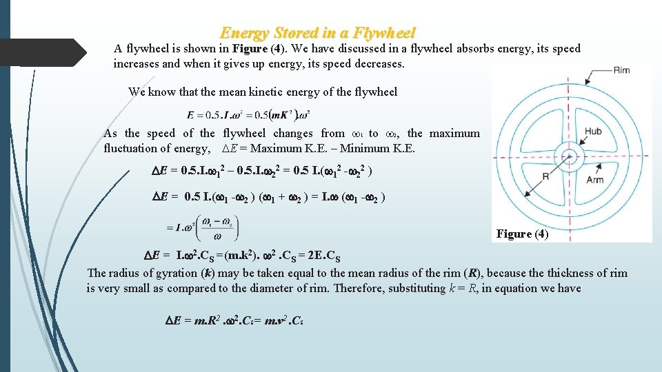Energy Stored in a Flywheel A flywheel is shown in Figure (4). We have Energy Stored in a Flywheel A flywheel is shown in Figure (4). We have