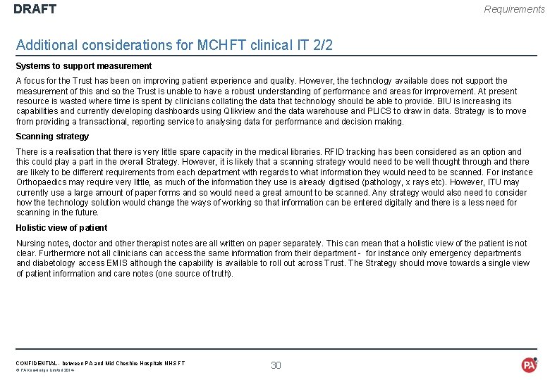 DRAFT Requirements Additional considerations for MCHFT clinical IT 2/2 Systems to support measurement A