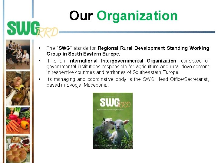 Our Organization • • • The “SWG” stands for Regional Rural Development Standing Working