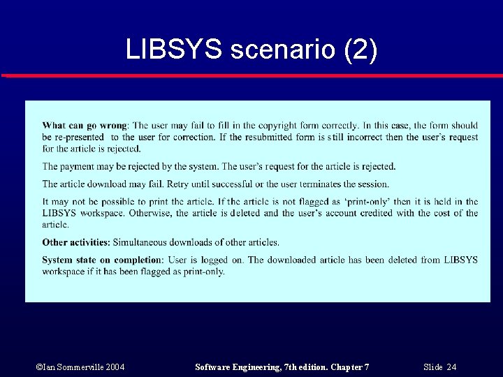 LIBSYS scenario (2) ©Ian Sommerville 2004 Software Engineering, 7 th edition. Chapter 7 Slide