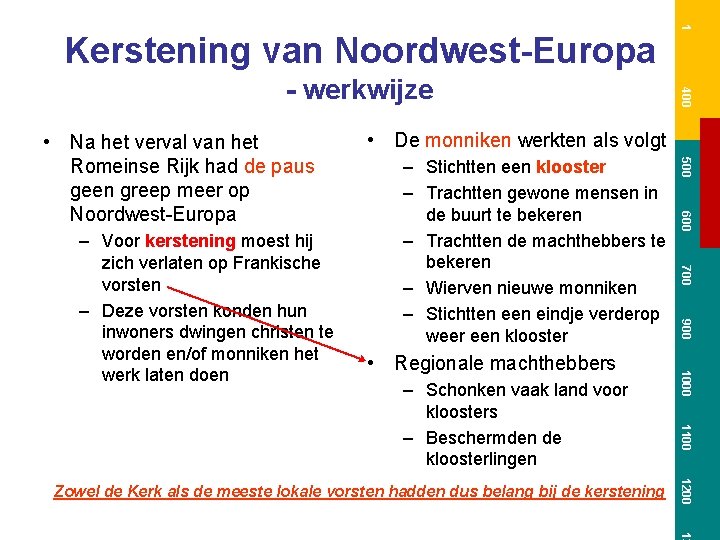 1 Kerstening van Noordwest-Europa 1100 1200 Zowel de Kerk als de meeste lokale vorsten
