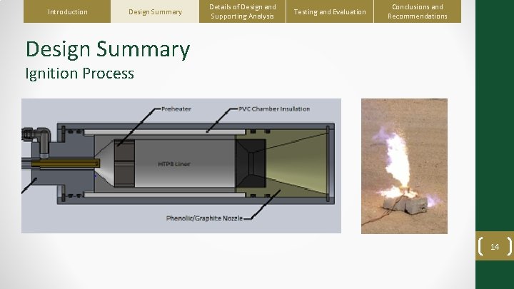 Introduction Design Summary Details of Design and Supporting Analysis Testing and Evaluation Conclusions and