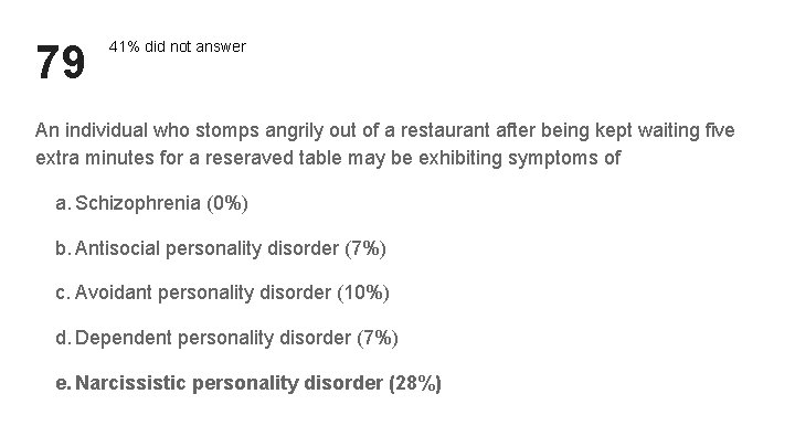 79 41% did not answer An individual who stomps angrily out of a restaurant 79 41% did not answer An individual who stomps angrily out of a restaurant