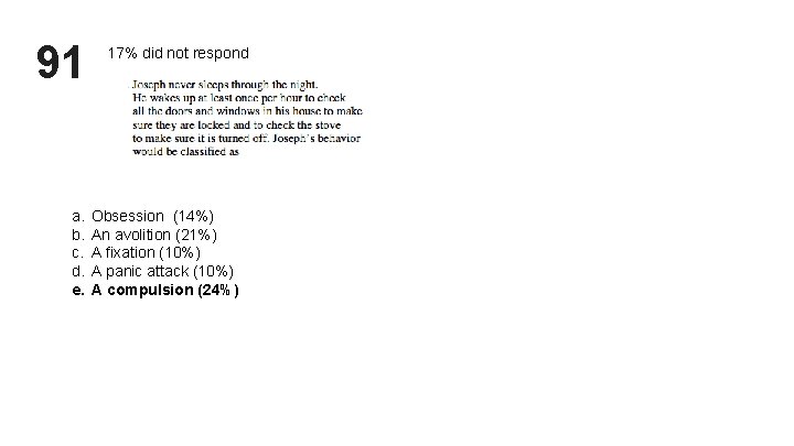 91 a. b. c. d. e. 17% did not respond Obsession (14%) An avolition 91 a. b. c. d. e. 17% did not respond Obsession (14%) An avolition