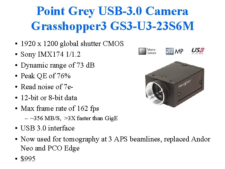 Point Grey USB-3. 0 Camera Grasshopper 3 GS 3 -U 3 -23 S 6