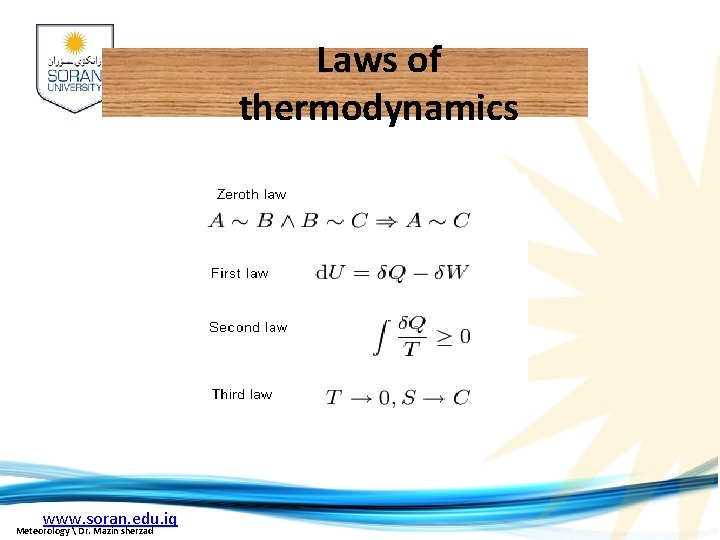 Laws of thermodynamics www. soran. edu. iq Meteorology  Dr. Mazin sherzad 