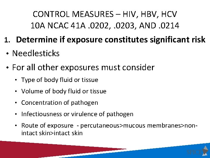 CONTROL MEASURES – HIV, HBV, HCV 10 A NCAC 41 A. 0202, . 0203,