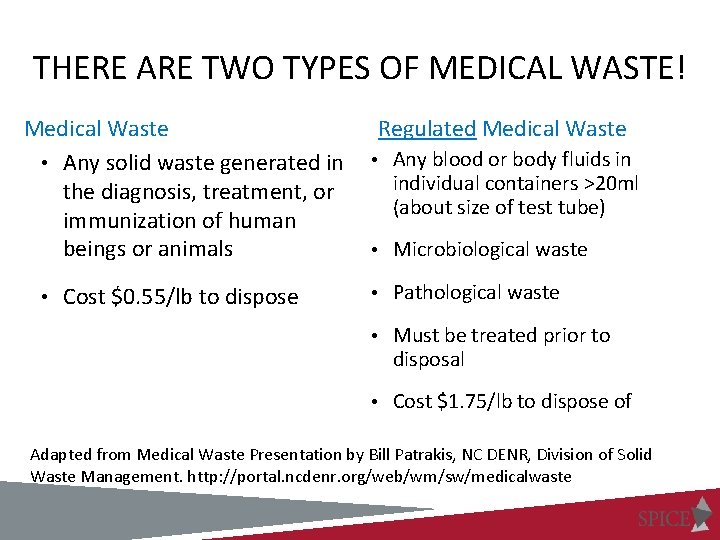 THERE ARE TWO TYPES OF MEDICAL WASTE! Medical Waste • Any solid waste generated