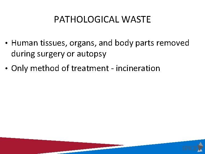 PATHOLOGICAL WASTE • Human tissues, organs, and body parts removed during surgery or autopsy