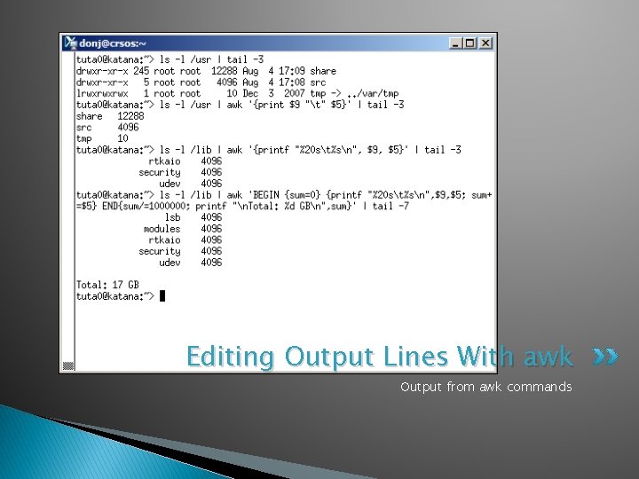 Editing Output Lines With awk Output from awk commands 