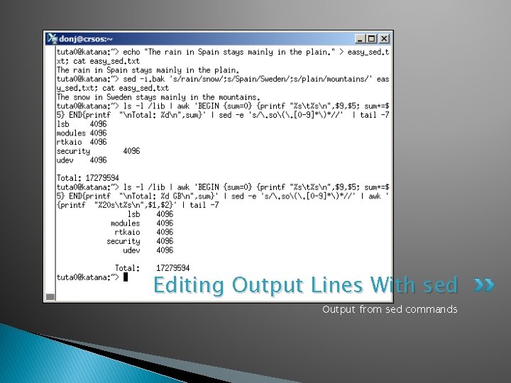 Editing Output Lines With sed Output from sed commands 