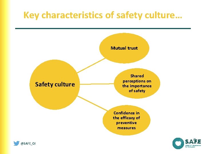 Key characteristics of safety culture… Mutual trust Safety culture Shared perceptions on the importance