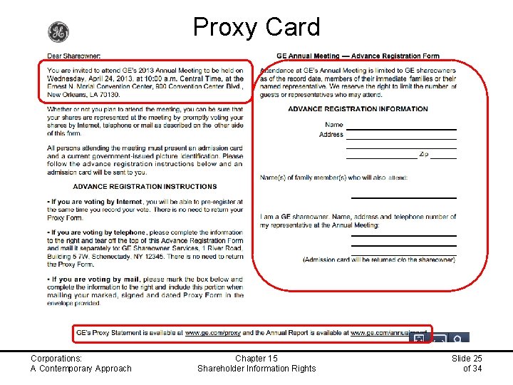 Proxy Card Corporations: A Contemporary Approach Chapter 15 Shareholder Information Rights Slide 25 of