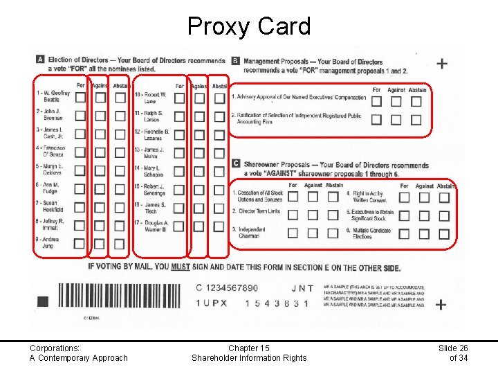 Proxy Card Corporations: A Contemporary Approach Chapter 15 Shareholder Information Rights Slide 26 of