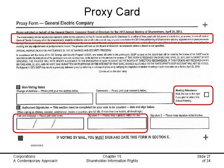 Proxy Card Corporations: A Contemporary Approach Chapter 15 Shareholder Information Rights Slide 27 of