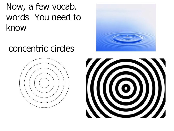 Now, a few vocab. words You need to know concentric circles 