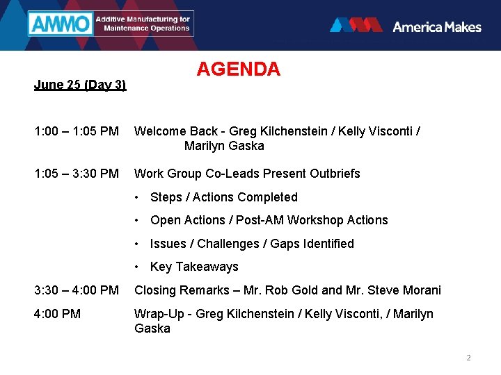 June 25 (Day 3) AGENDA 1: 00 – 1: 05 PM Welcome Back -
