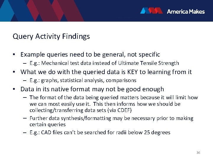 Query Activity Findings • Example queries need to be general, not specific – E.