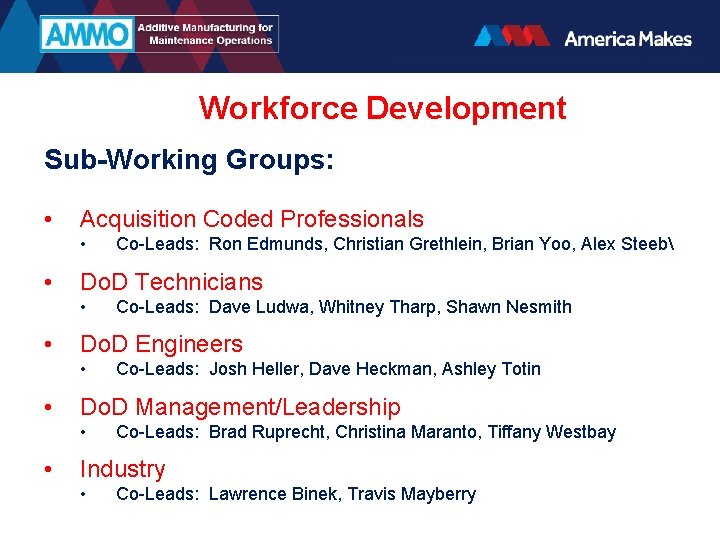 Workforce Development Sub-Working Groups: • Acquisition Coded Professionals • • Do. D Technicians •