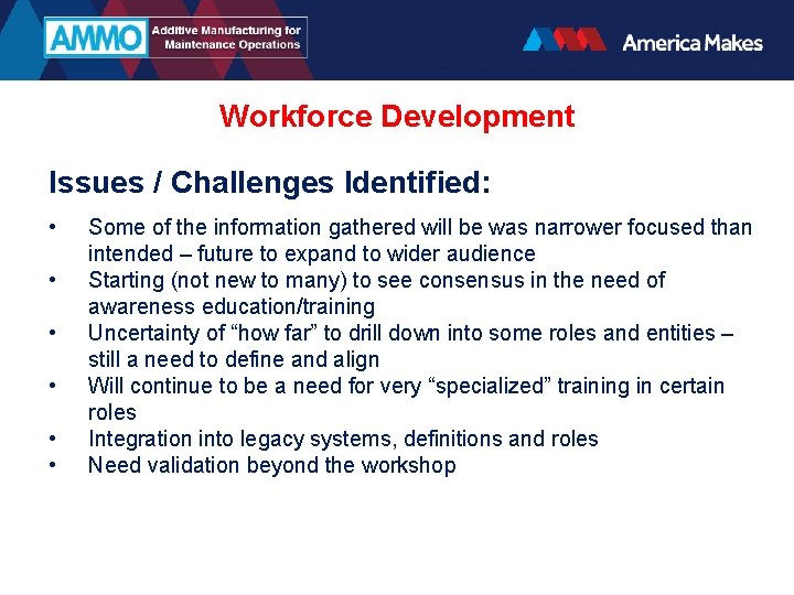 Workforce Development Issues / Challenges Identified: • • • Some of the information gathered