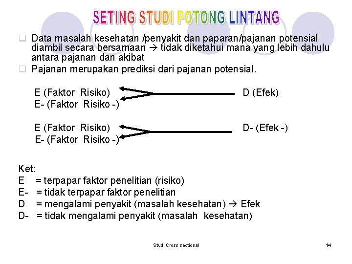 q Data masalah kesehatan /penyakit dan paparan/pajanan potensial diambil secara bersamaan tidak diketahui mana