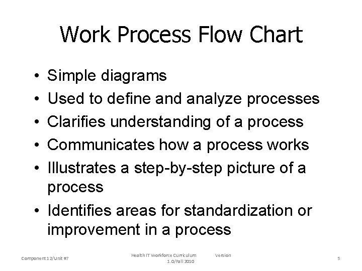 Work Process Flow Chart • • • Simple diagrams Used to define and analyze