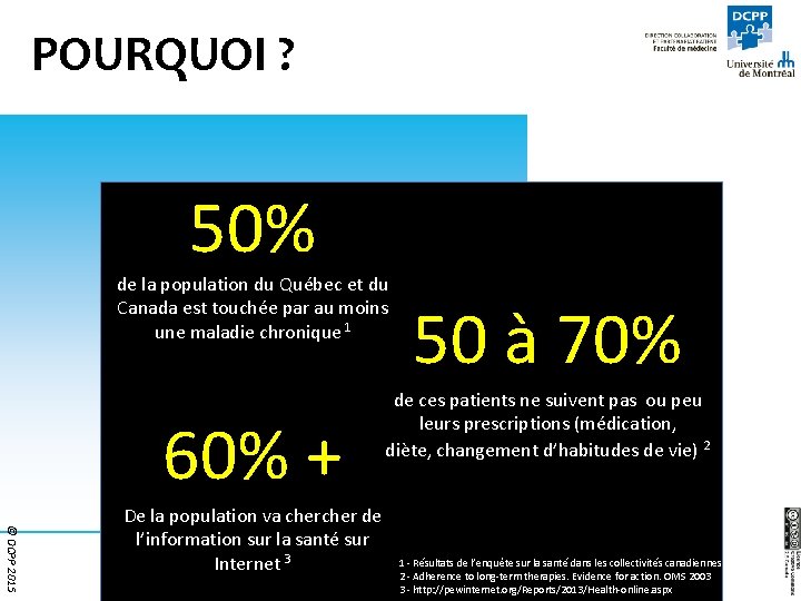 POURQUOI ? 50% de la population du Québec et du Canada est touchée par