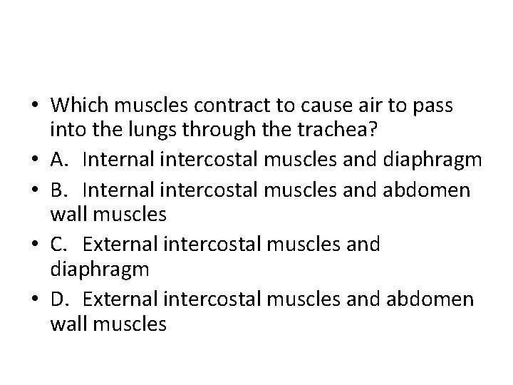  • Which muscles contract to cause air to pass into the lungs through